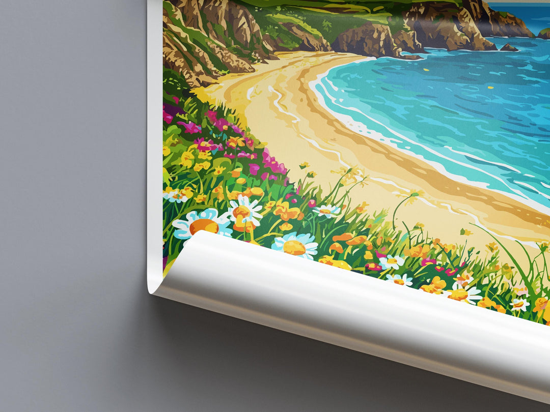 Cornwall Travel Print UK Wall Art Coastal Landscape Poster Seaside Decor Gift for Beach Lover British Nature Art Print