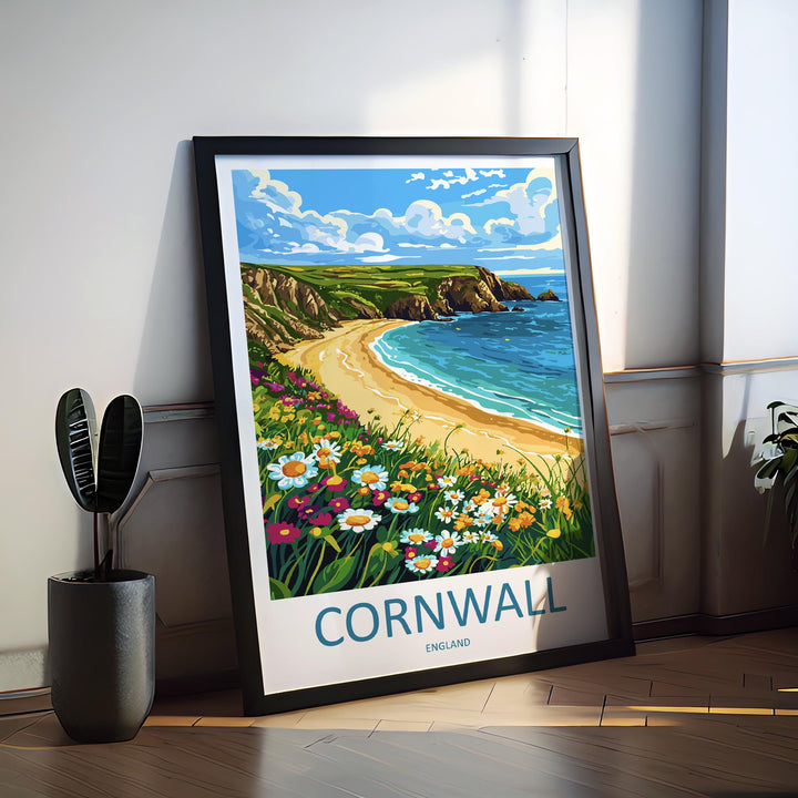 Cornwall Travel Print UK Wall Art Coastal Landscape Poster Seaside Decor Gift for Beach Lover British Nature Art Print
