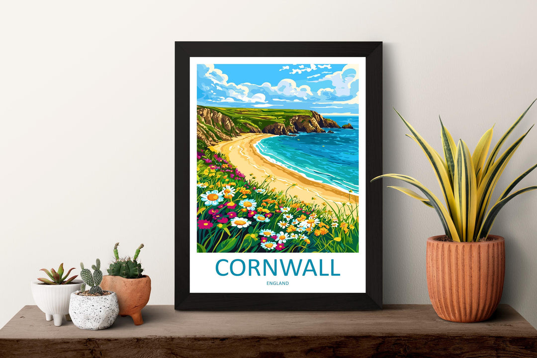 Cornwall Travel Print UK Wall Art Coastal Landscape Poster Seaside Decor Gift for Beach Lover British Nature Art Print