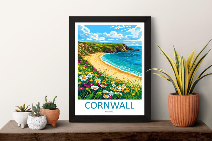 Cornwall Travel Print UK Wall Art Coastal Landscape Poster Seaside Decor Gift for Beach Lover British Nature Art Print