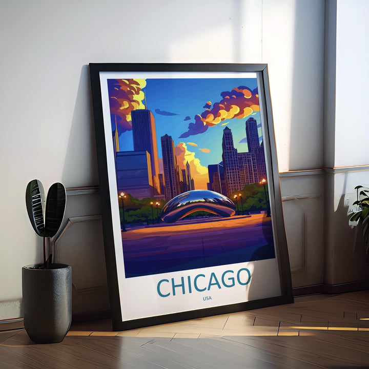 Chicago Travel Print USA Wall Art City Skyline Poster Urban Decor Gift for Architecture Lover Lake Michigan Landscape Art