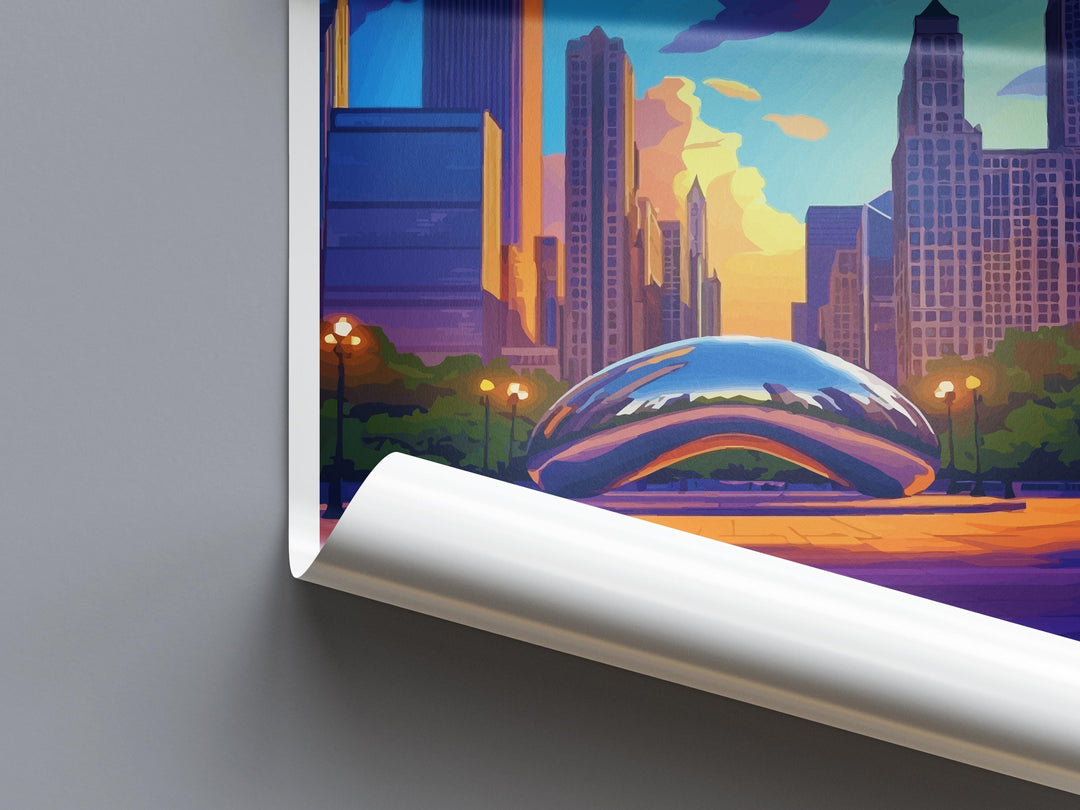Chicago Travel Print USA Wall Art City Skyline Poster Urban Decor Gift for Architecture Lover Lake Michigan Landscape Art