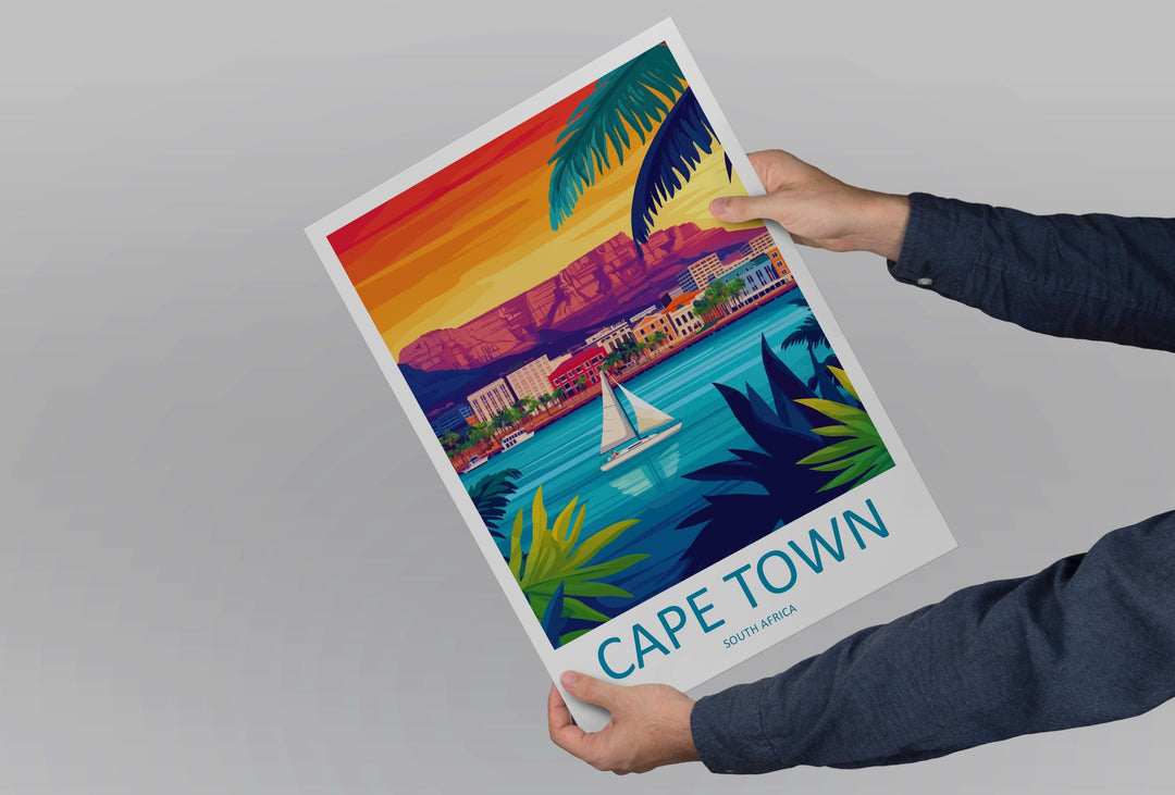 Cape Town Travel Print South Africa Wall Art City Landscape Poster Coastal Decor Gift for Nature Lover Table Mountain Art Print