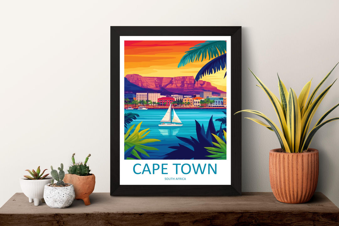 Cape Town Travel Print South Africa Wall Art City Landscape Poster Coastal Decor Gift for Nature Lover Table Mountain Art Print
