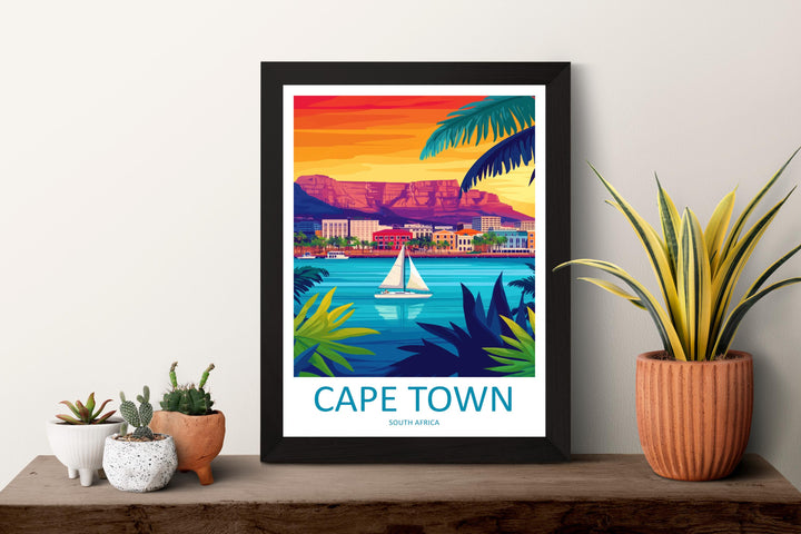 Cape Town Travel Print South Africa Wall Art City Landscape Poster Coastal Decor Gift for Nature Lover Table Mountain Art Print