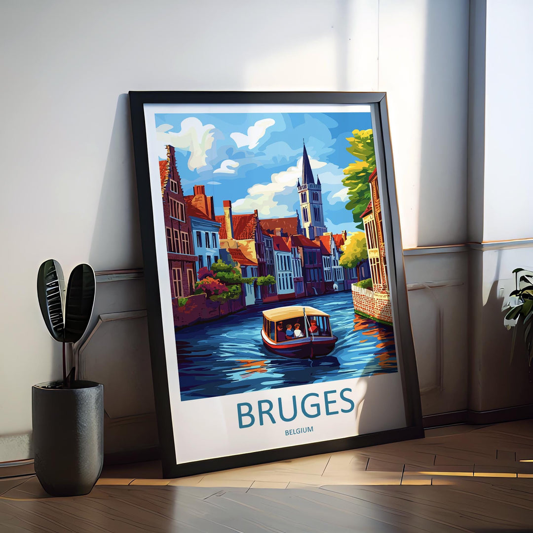 Bruges Travel Print Belgium Wall Art Cityscape Poster Canal Decor Gift for Europe Lover Medieval Architecture Art Print