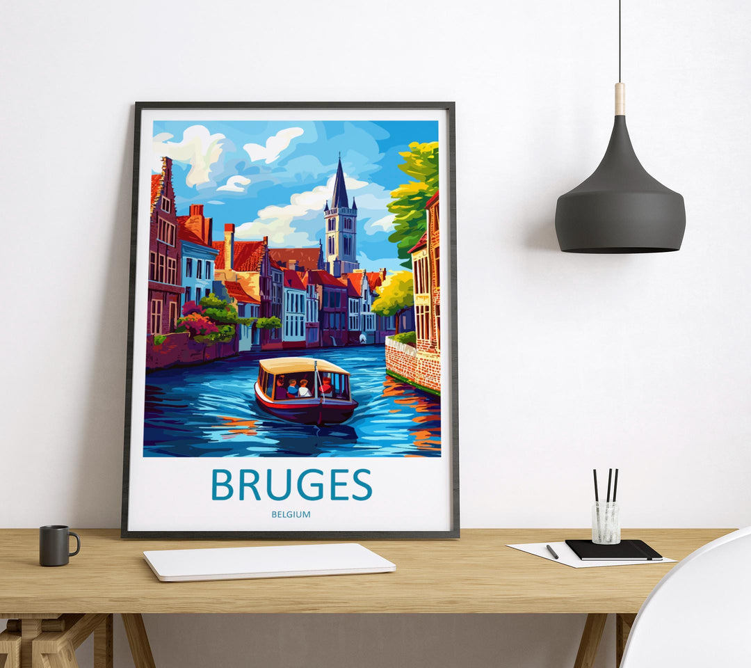 Bruges Travel Print Belgium Wall Art Cityscape Poster Canal Decor Gift for Europe Lover Medieval Architecture Art Print
