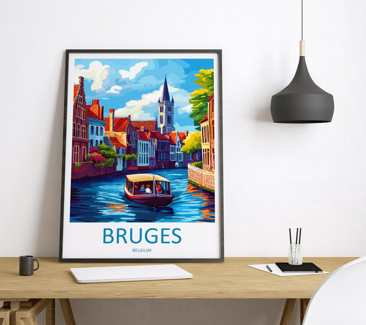 Bruges Travel Print Belgium Wall Art Cityscape Poster Canal Decor Gift for Europe Lover Medieval Architecture Art Print