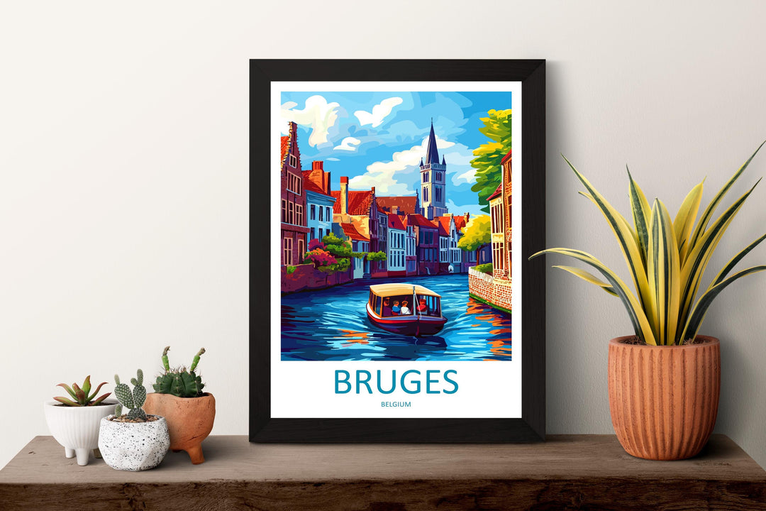 Bruges Travel Print Belgium Wall Art Cityscape Poster Canal Decor Gift for Europe Lover Medieval Architecture Art Print