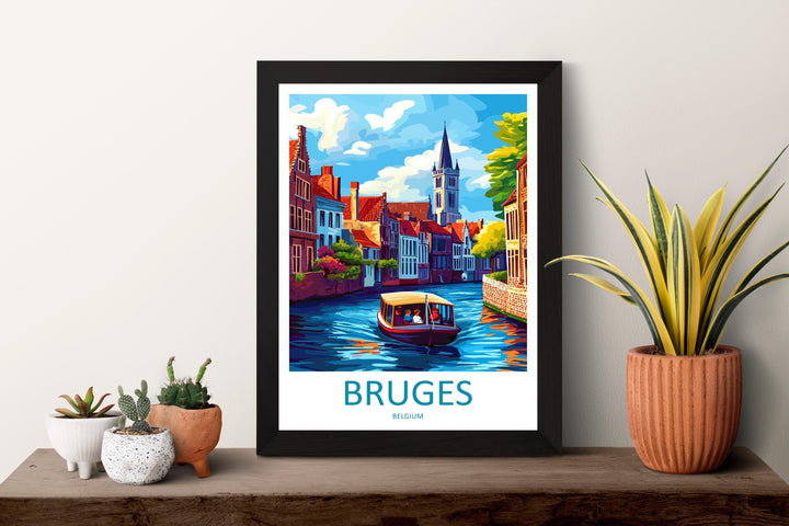 Bruges Travel Print Belgium Wall Art Cityscape Poster Canal Decor Gift for Europe Lover Medieval Architecture Art Print
