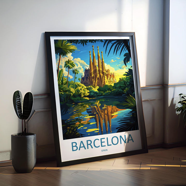 Barcelona Travel Print Spain Wall Art Cityscape Poster Gaudí Decor Gift for Architecture Lover Mediterranean Landscape Art