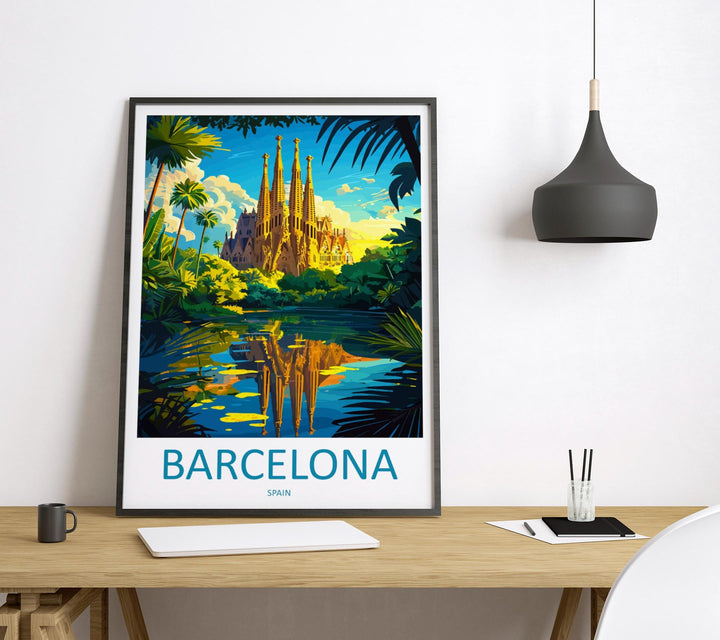 Barcelona Travel Print Spain Wall Art Cityscape Poster Gaudí Decor Gift for Architecture Lover Mediterranean Landscape Art
