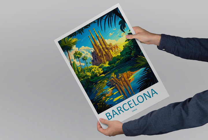 Barcelona Travel Print Spain Wall Art Cityscape Poster Gaudí Decor Gift for Architecture Lover Mediterranean Landscape Art