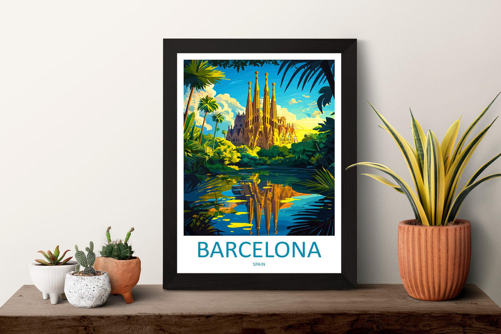 Barcelona Travel Print Spain Wall Art Cityscape Poster Gaudí Decor Gift for Architecture Lover Mediterranean Landscape Art