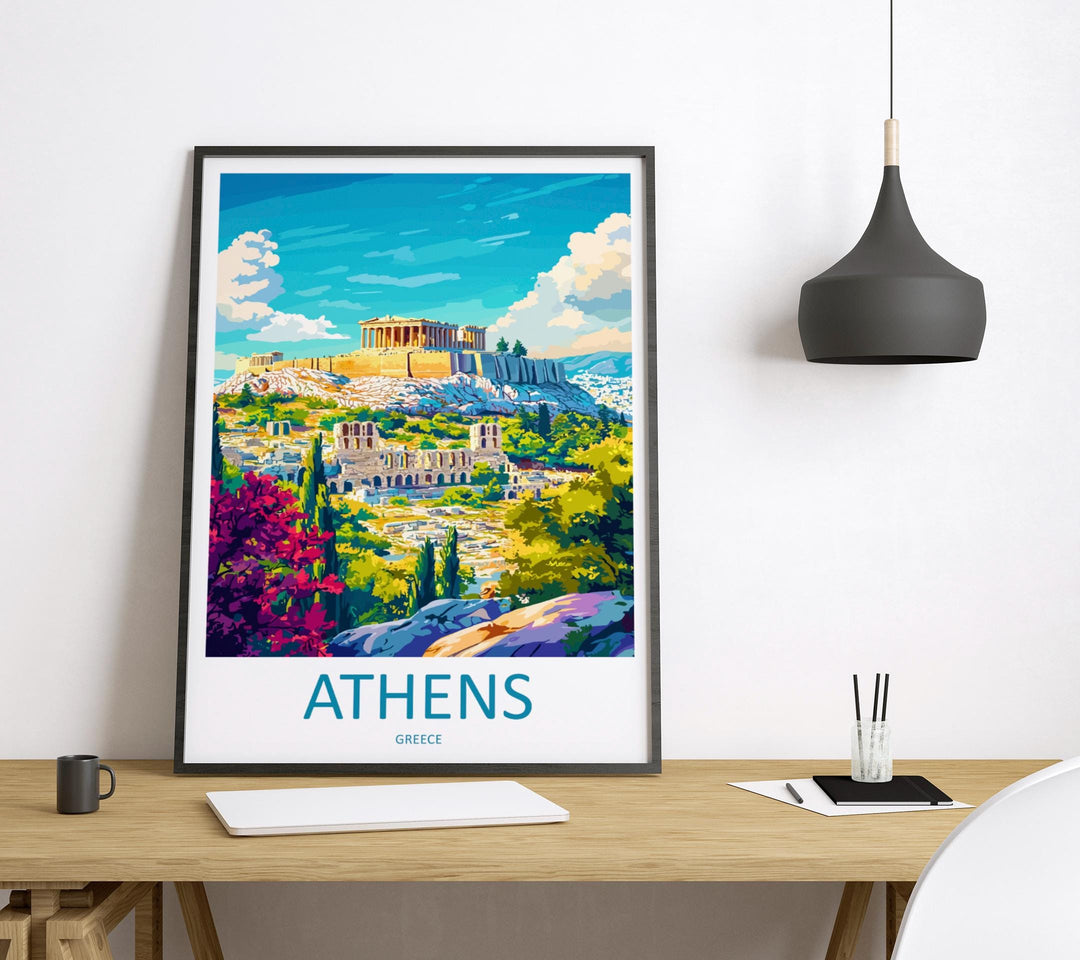 Athens Travel Print Greece Wall Art Cityscape Poster Ancient Ruins Decor Gift for History Lover Acropolis Landscape Art Print