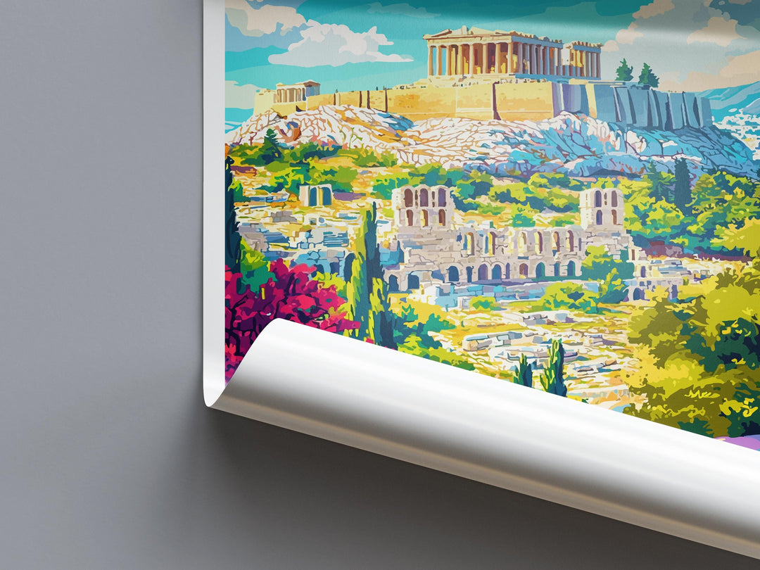 Athens Travel Print Greece Wall Art Cityscape Poster Ancient Ruins Decor Gift for History Lover Acropolis Landscape Art Print
