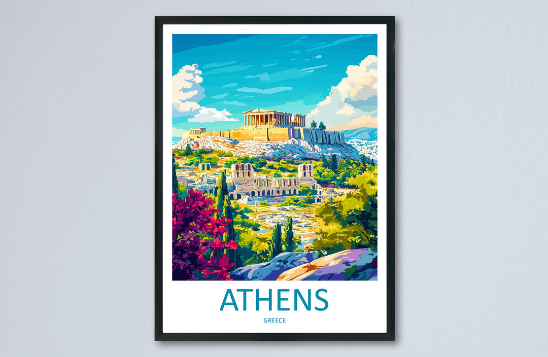 Athens Travel Print Greece Wall Art Cityscape Poster Ancient Ruins Decor Gift for History Lover Acropolis Landscape Art Print