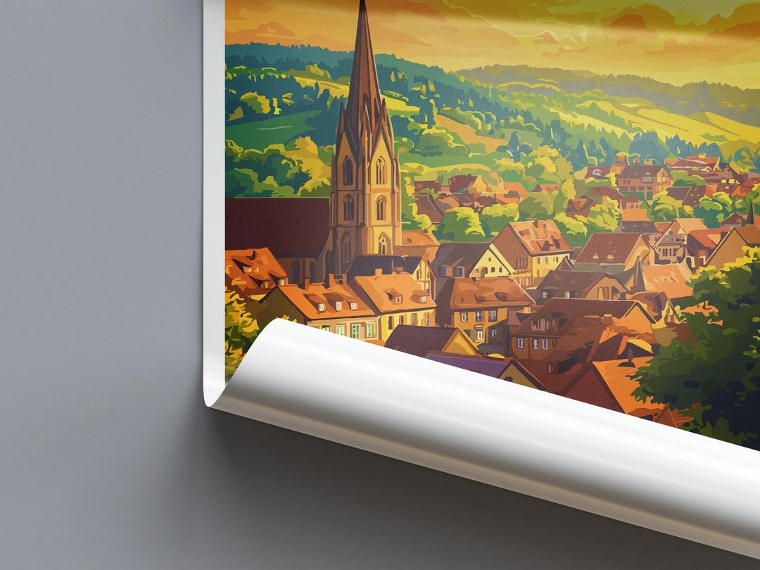 Freiburg im Breisgau Travel Print Germany Wall Art Black Forest Poster Historic Decor Gift for Nature Lover Scenic Town Art