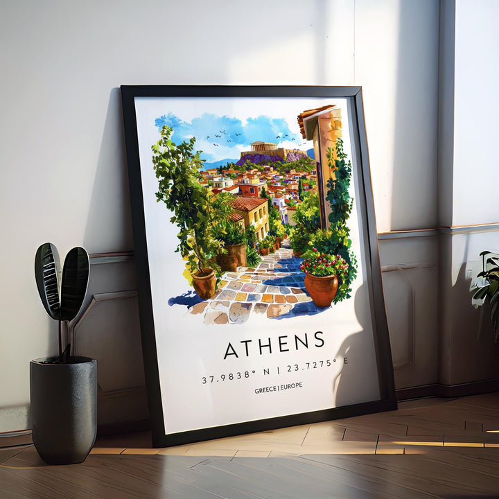 Athens Watercolor Poster Athens Travel Print Greece Wall Art Athens Cityscape Painting Athens Souvenir European Home Decor