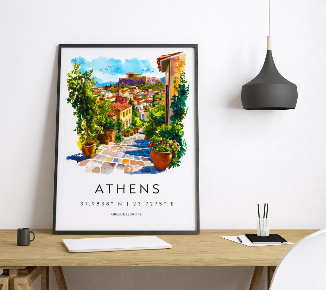 Athens Watercolor Poster Athens Travel Print Greece Wall Art Athens Cityscape Painting Athens Souvenir European Home Decor