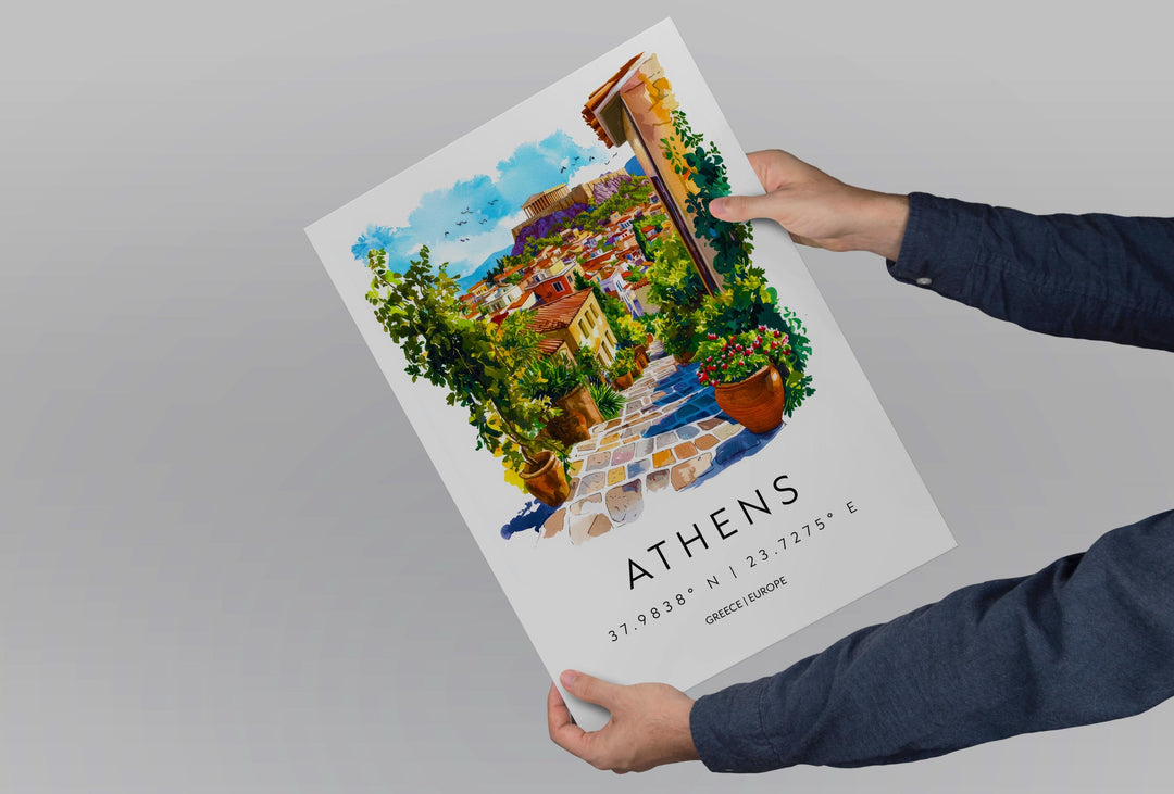 Athens Watercolor Poster Athens Travel Print Greece Wall Art Athens Cityscape Painting Athens Souvenir European Home Decor