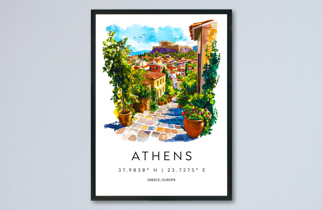 Athens Watercolor Poster Athens Travel Print Greece Wall Art Athens Cityscape Painting Athens Souvenir European Home Decor