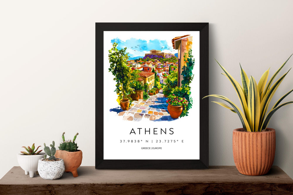 Athens Watercolor Poster Athens Travel Print Greece Wall Art Athens Cityscape Painting Athens Souvenir European Home Decor