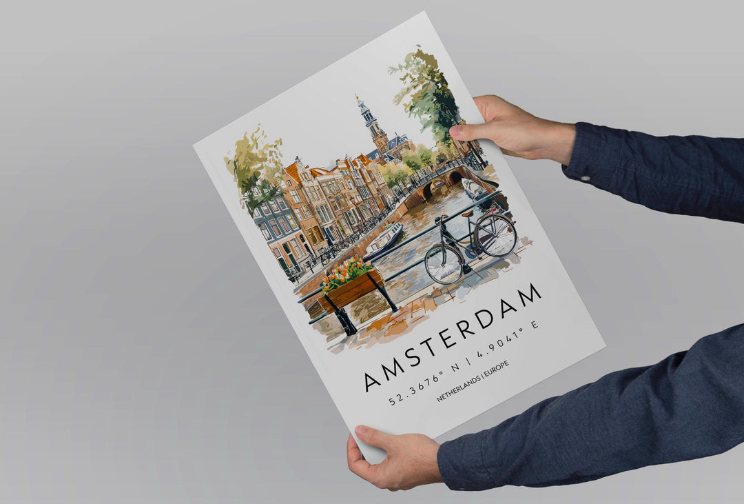 Amsterdam Watercolor Poster Amsterdam Travel Print Amsterdam Wall Art Amsterdam Cityscape Painting Amsterdam Souvenir Decor