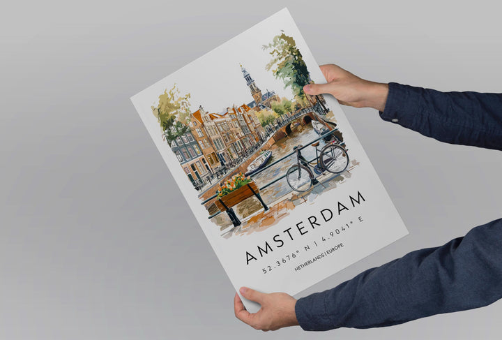 Amsterdam Watercolor Poster Amsterdam Travel Print Amsterdam Wall Art Amsterdam Cityscape Painting Amsterdam Souvenir Decor