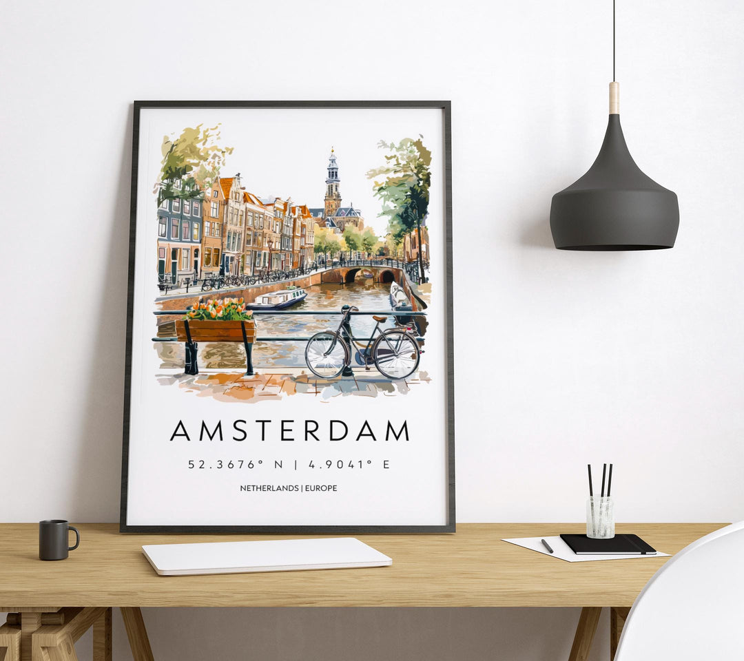Amsterdam Watercolor Poster Amsterdam Travel Print Amsterdam Wall Art Amsterdam Cityscape Painting Amsterdam Souvenir Decor