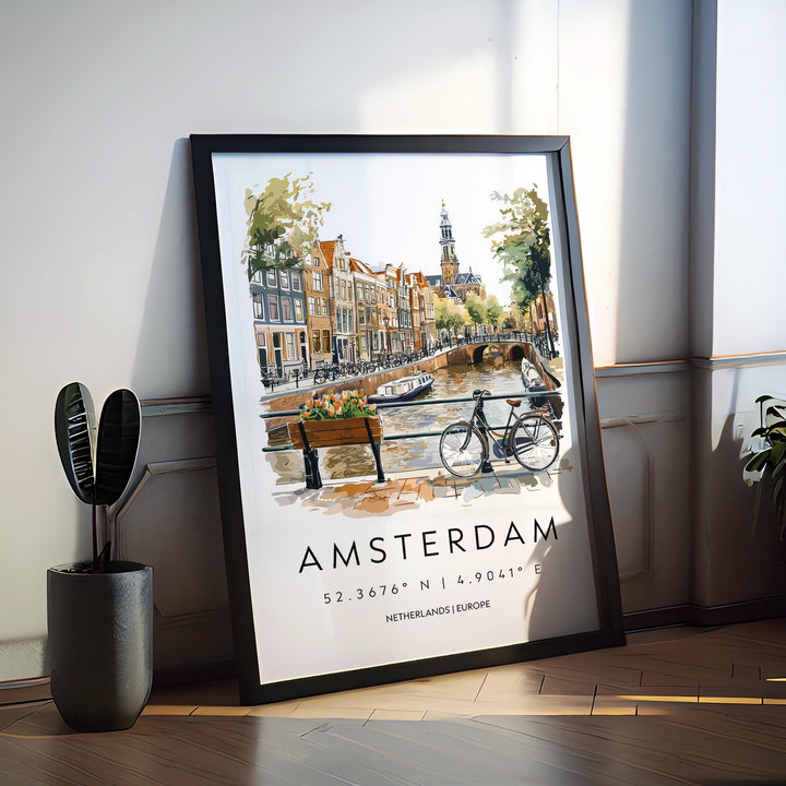 Amsterdam Watercolor Poster Amsterdam Travel Print Amsterdam Wall Art Amsterdam Cityscape Painting Amsterdam Souvenir Decor