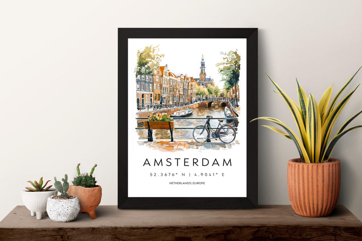 Amsterdam Watercolor Poster Amsterdam Travel Print Amsterdam Wall Art Amsterdam Cityscape Painting Amsterdam Souvenir Decor