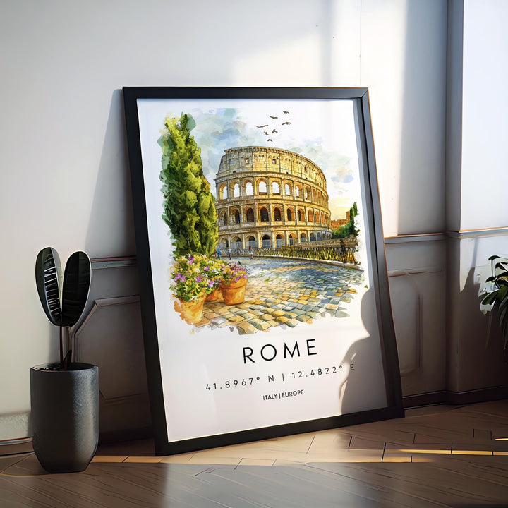 Rome Watercolor Poster Rome Travel Print Rome Wall Art Rome Cityscape Painting Rome Souvenir Italy Decor Roman Architecture