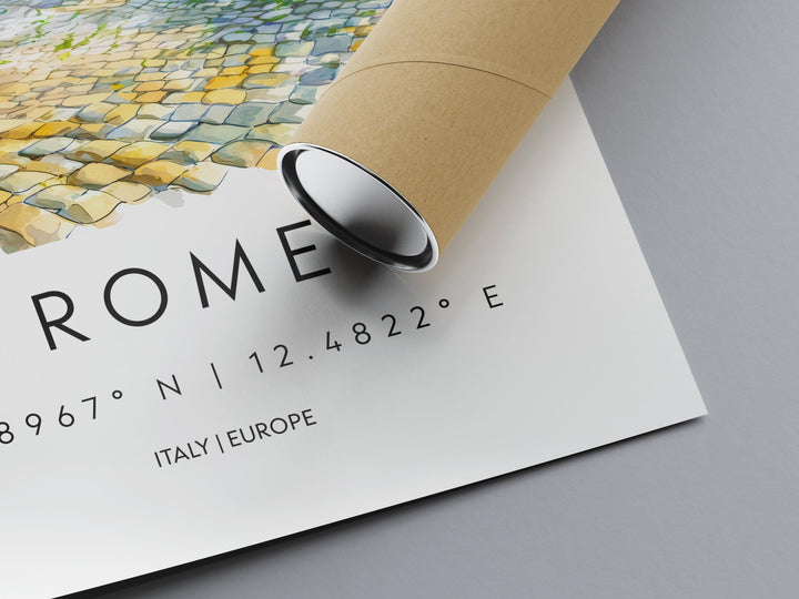 Rome Watercolor Poster Rome Travel Print Rome Wall Art Rome Cityscape Painting Rome Souvenir Italy Decor Roman Architecture
