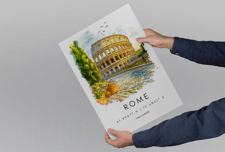 Rome Watercolor Poster Rome Travel Print Rome Wall Art Rome Cityscape Painting Rome Souvenir Italy Decor Roman Architecture
