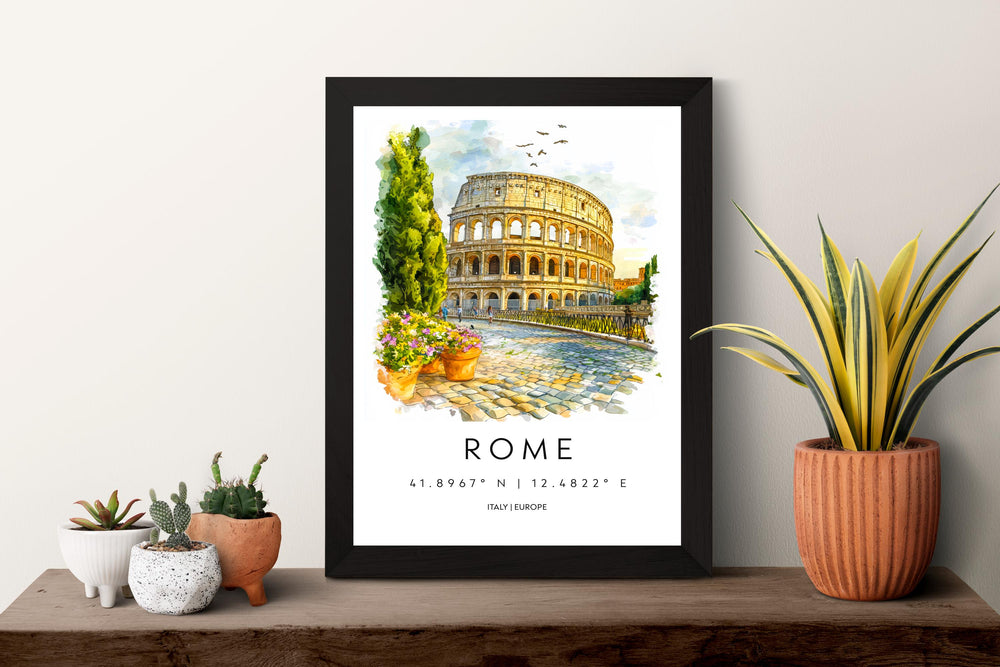 Rome Watercolor Poster Rome Travel Print Rome Wall Art Rome Cityscape Painting Rome Souvenir Italy Decor Roman Architecture