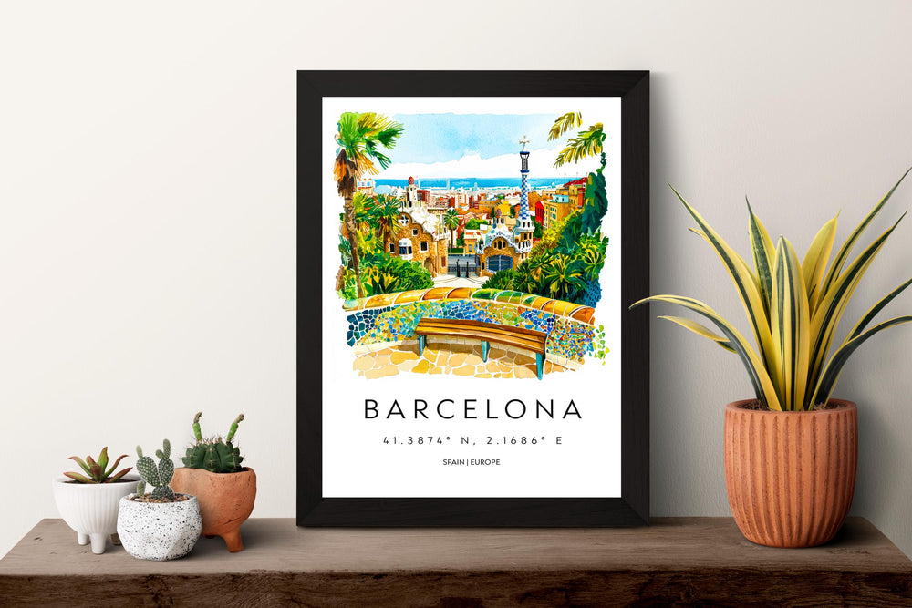 Barcelona Watercolor Poster Barcelona Travel Print Barcelona Wall Art Barcelona Cityscape Painting Barcelona Souvenir Spain Decor