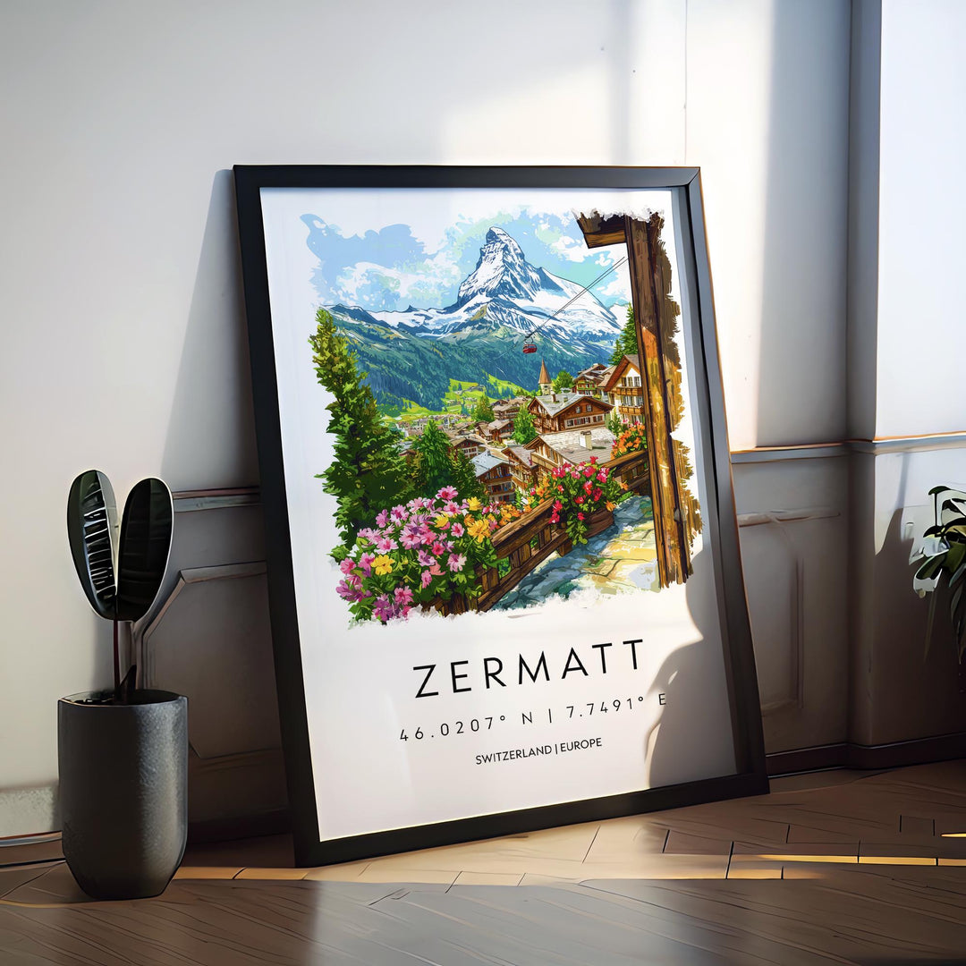 Zermatt Watercolor Poster Zermatt Travel Print Zermatt Wall Art Zermatt Mountain Painting Zermatt Souvenir Swiss Alps Decor