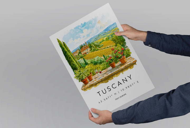 Tuscany Watercolor Poster Tuscany Travel Print Tuscany Wall Art Tuscany Landscape Painting Tuscany Souvenir Italy Decor
