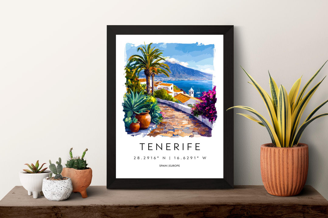 Tenerife Watercolor Poster Tenerife Travel Print Tenerife Wall Art Tenerife Landscape Painting Tenerife Souvenir Spain Island Decor