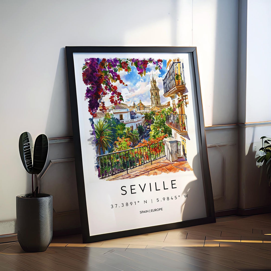 Seville Watercolor Poster Seville Travel Print Seville Wall Art Seville Cityscape Painting Seville Souvenir Spain Decor