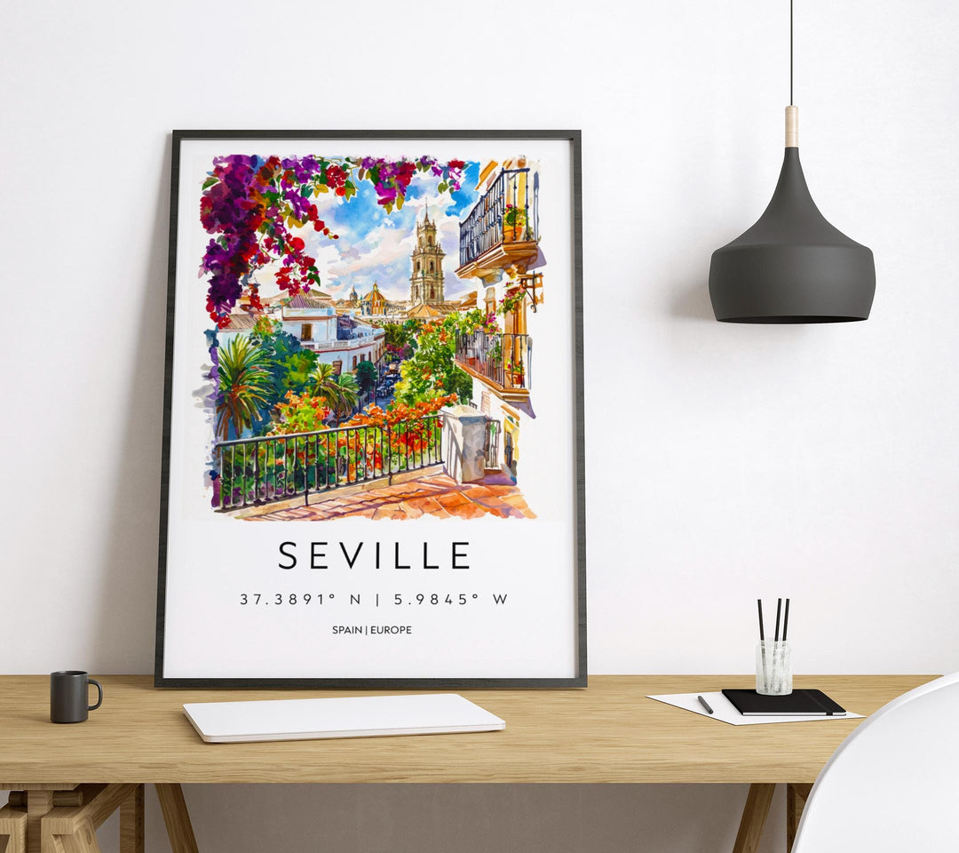 Seville Watercolor Poster Seville Travel Print Seville Wall Art Seville Cityscape Painting Seville Souvenir Spain Decor