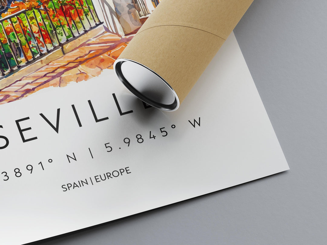 Seville Watercolor Poster Seville Travel Print Seville Wall Art Seville Cityscape Painting Seville Souvenir Spain Decor