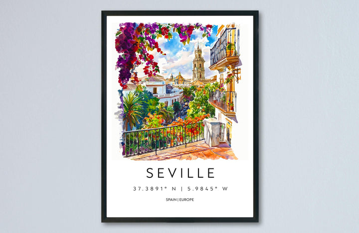 Seville Watercolor Poster Seville Travel Print Seville Wall Art Seville Cityscape Painting Seville Souvenir Spain Decor