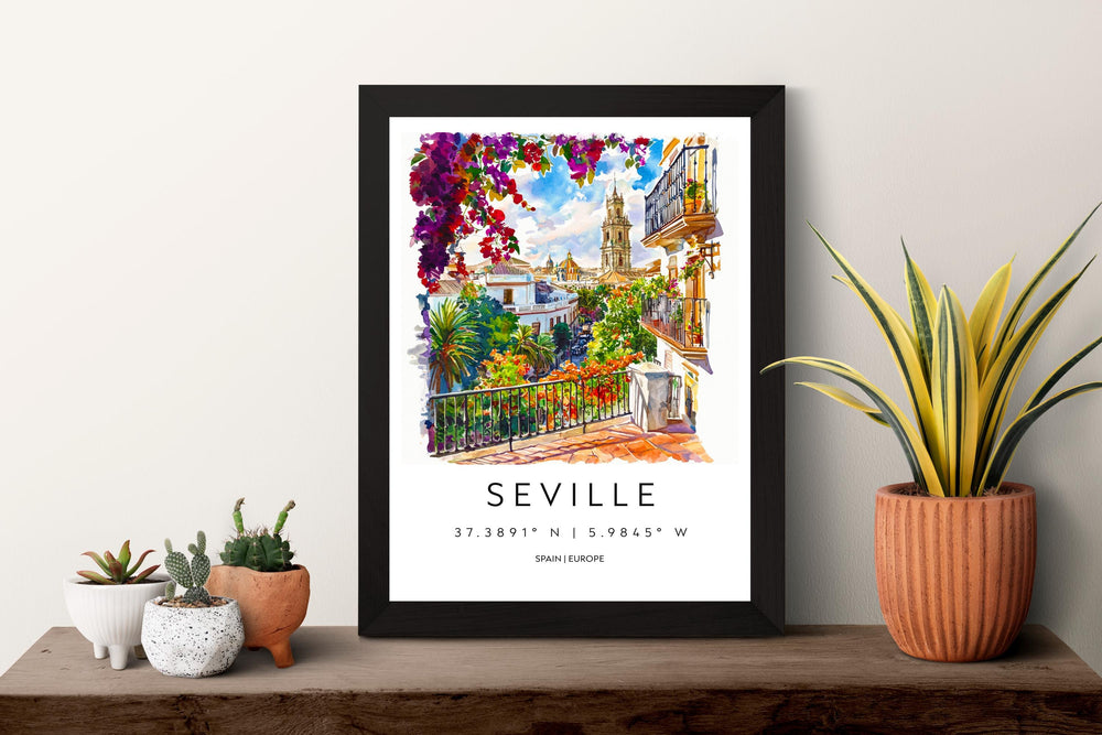 Seville Watercolor Poster Seville Travel Print Seville Wall Art Seville Cityscape Painting Seville Souvenir Spain Decor