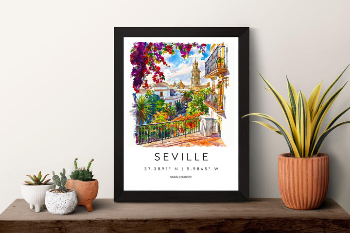 Seville Watercolor Poster Seville Travel Print Seville Wall Art Seville Cityscape Painting Seville Souvenir Spain Decor