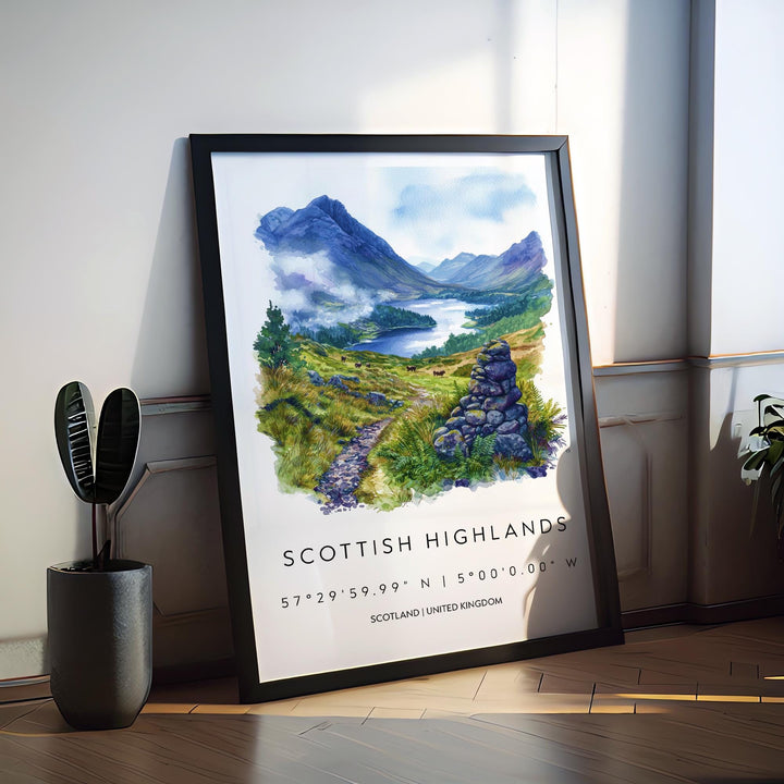 Scottish Highlands Watercolor Poster Scottish Highlands Travel Print Scottish Highlands Wall Art Scottish Highlands Landscape Painting