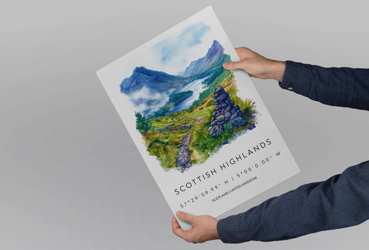 Scottish Highlands Watercolor Poster Scottish Highlands Travel Print Scottish Highlands Wall Art Scottish Highlands Landscape Painting