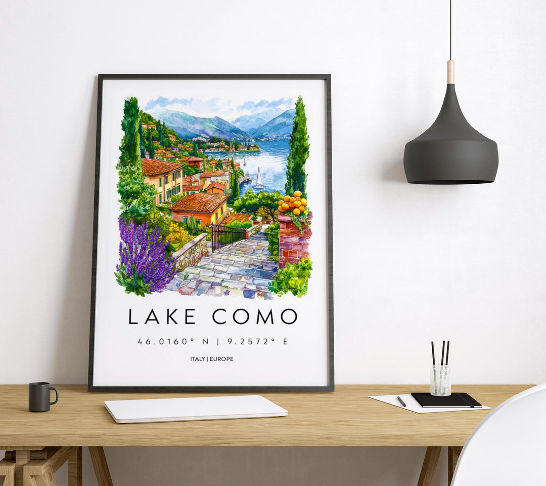 Lake Como Watercolor Poster Lake Como Travel Print Lake Como Wall Art Lake Como Landscape Painting Lake Como Souvenir Italy Decor