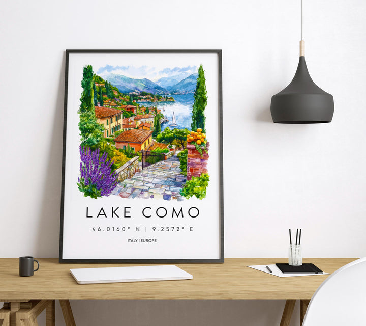 Lake Como Watercolor Poster Lake Como Travel Print Lake Como Wall Art Lake Como Landscape Painting Lake Como Souvenir Italy Decor